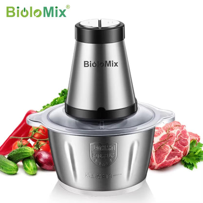 2 Speeds 500W Stainless Steel 2L Capacity Electric Chopper Meat Grinder Mincer Food Processor Slicer