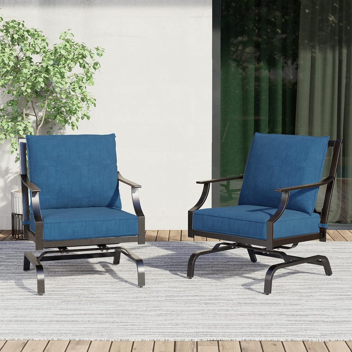Outdoor Chairs,Outdoor Rocking Chairs Motion Chairs Set of 2,Patio Seating Chairs with Olefin Cushions,Peacock Blue