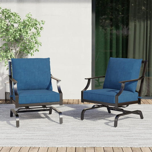 Outdoor Chairs,Outdoor Rocking Chairs Motion Chairs Set of 2,Patio Seating Chairs with Olefin Cushions,Peacock Blue