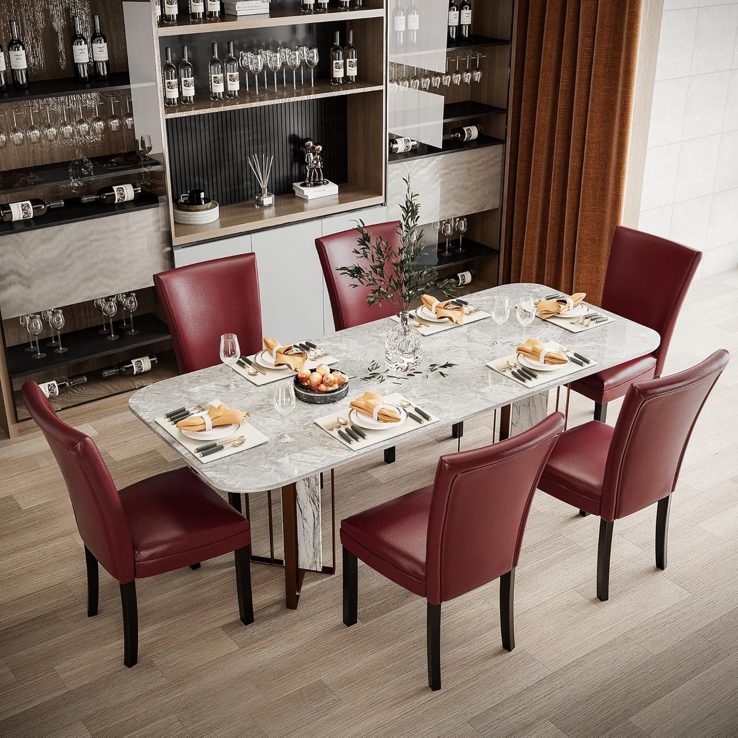 Upholstered Parsons Dining Chairs, Faux Leather Dining Room Kitchen Side Chair with Solid Wood Legs for Living Room Bedroom Outdoor Lounge Guest Cafe