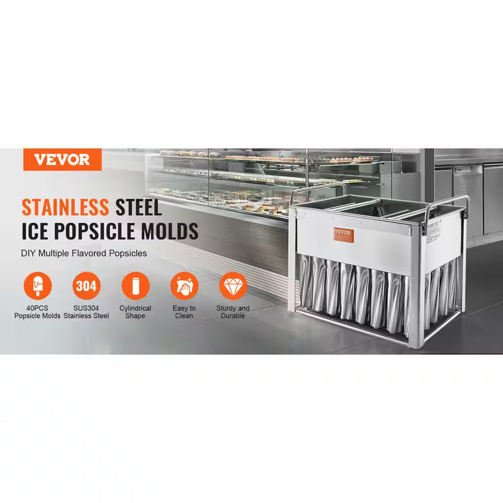 Commercial Popsicle Molds 40PCS Cylindrical Ice Pop Molds Silver Stainless Steel Ice Lolly Making Machine