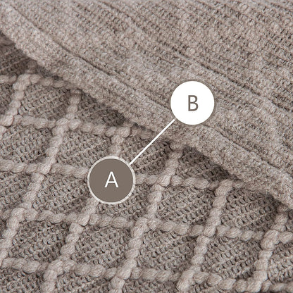 Acrylic Knitted Throw Blanket Travel, Couch, Bed, Sofa, 51X67 Inches, Taupe Checkered