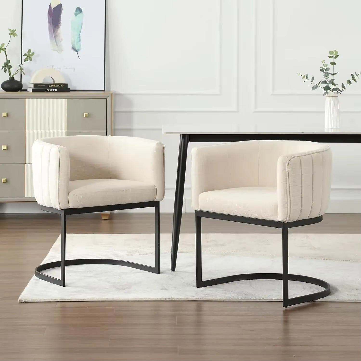 Dining Chairs Set of 4, Velvet with Metal Frame Comfy Upholstered Side Barrel Chairs, Kitchen Chairs Set