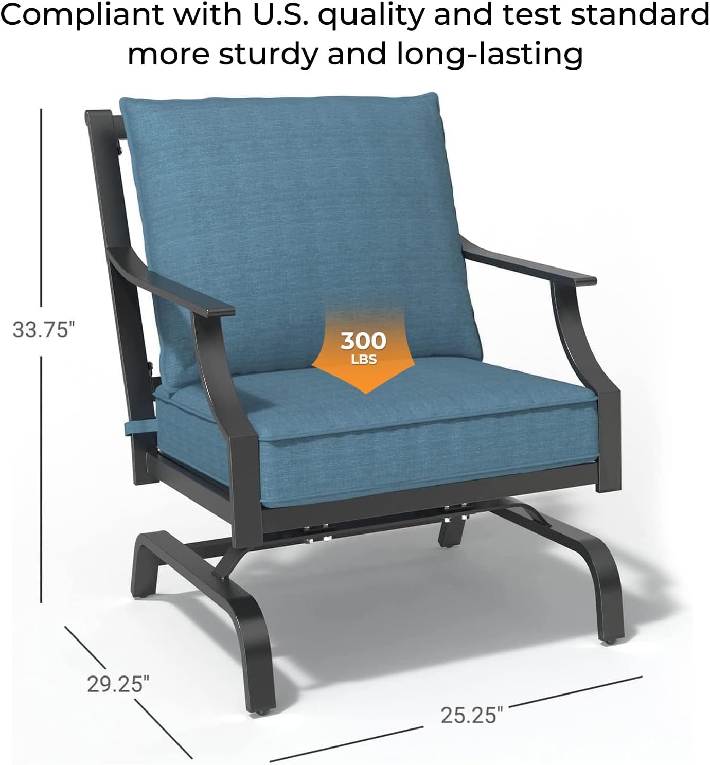 Outdoor Chairs,Outdoor Rocking Chairs Motion Chairs Set of 2,Patio Seating Chairs with Olefin Cushions,Peacock Blue