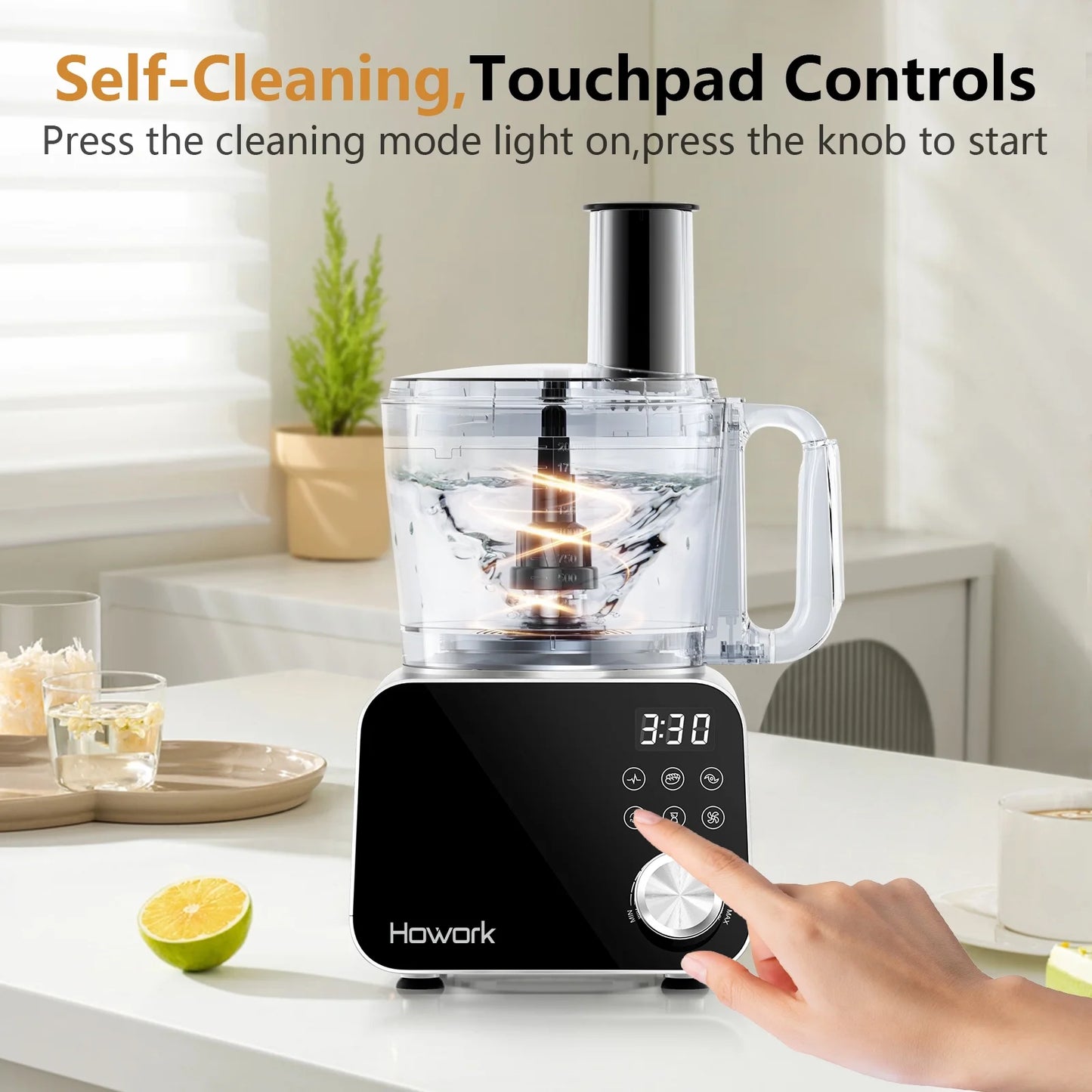 Food Processor, 12 Cup 600W Multifunctional Food Vegetable Chopper, for Shredding, Slicing, Doughing, Emulsifying and Juicing, Silver