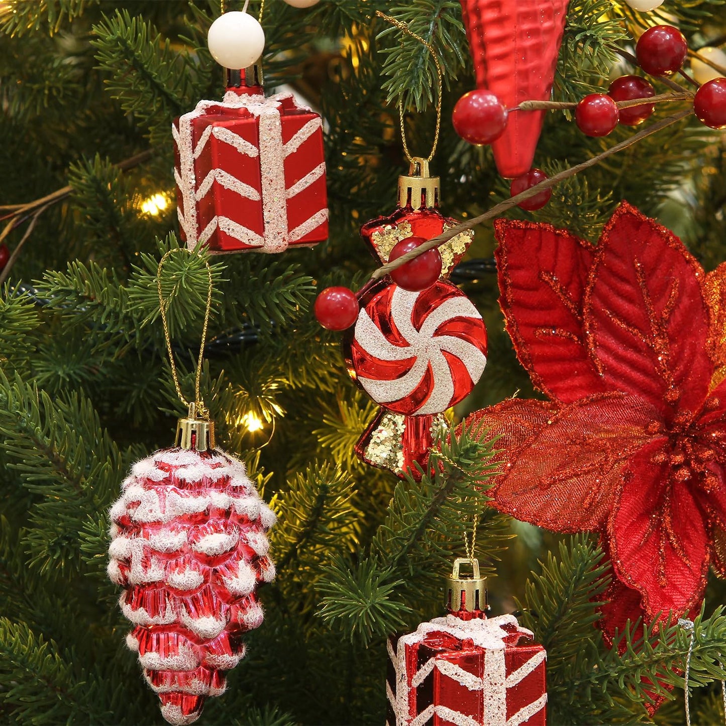 77-Pack Assorted Shatterproof Christmas Balls Christmas Ornaments Set Decorative Baubles Pendants with Reusable Hand-Held Gift Package for Xmas Tree (Red)