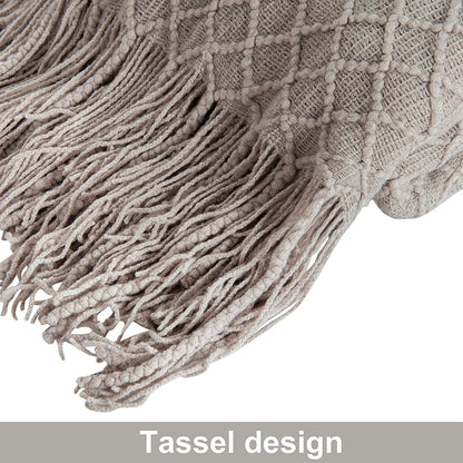 Acrylic Knitted Throw Blanket Travel, Couch, Bed, Sofa, 51X67 Inches, Taupe Checkered