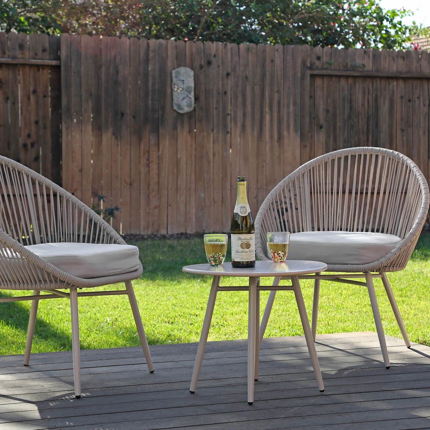 3-Piece Patio Table Chairs Bistro Set, Grey, Outdoor All