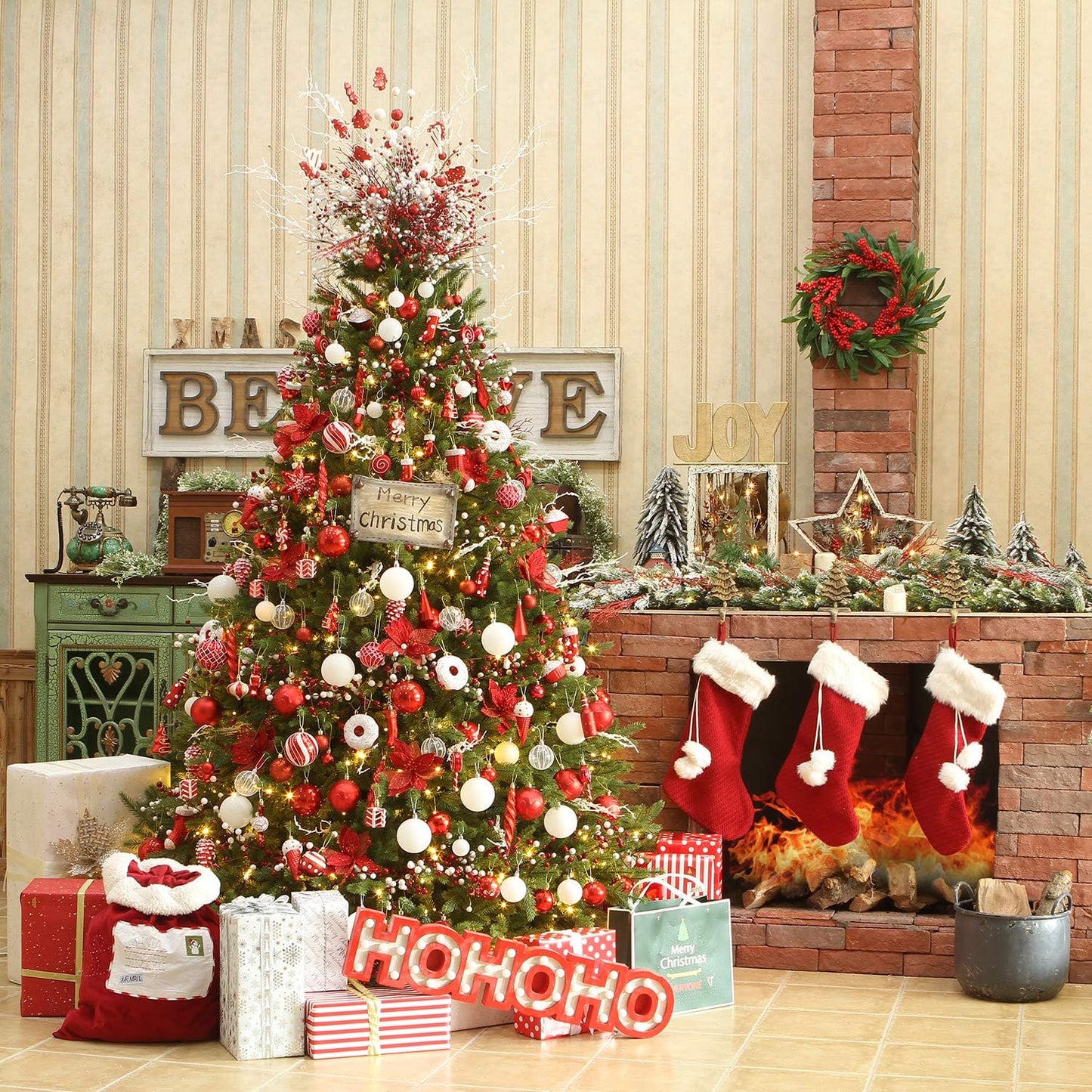 77-Pack Assorted Shatterproof Christmas Balls Christmas Ornaments Set Decorative Baubles Pendants with Reusable Hand-Held Gift Package for Xmas Tree (Red)