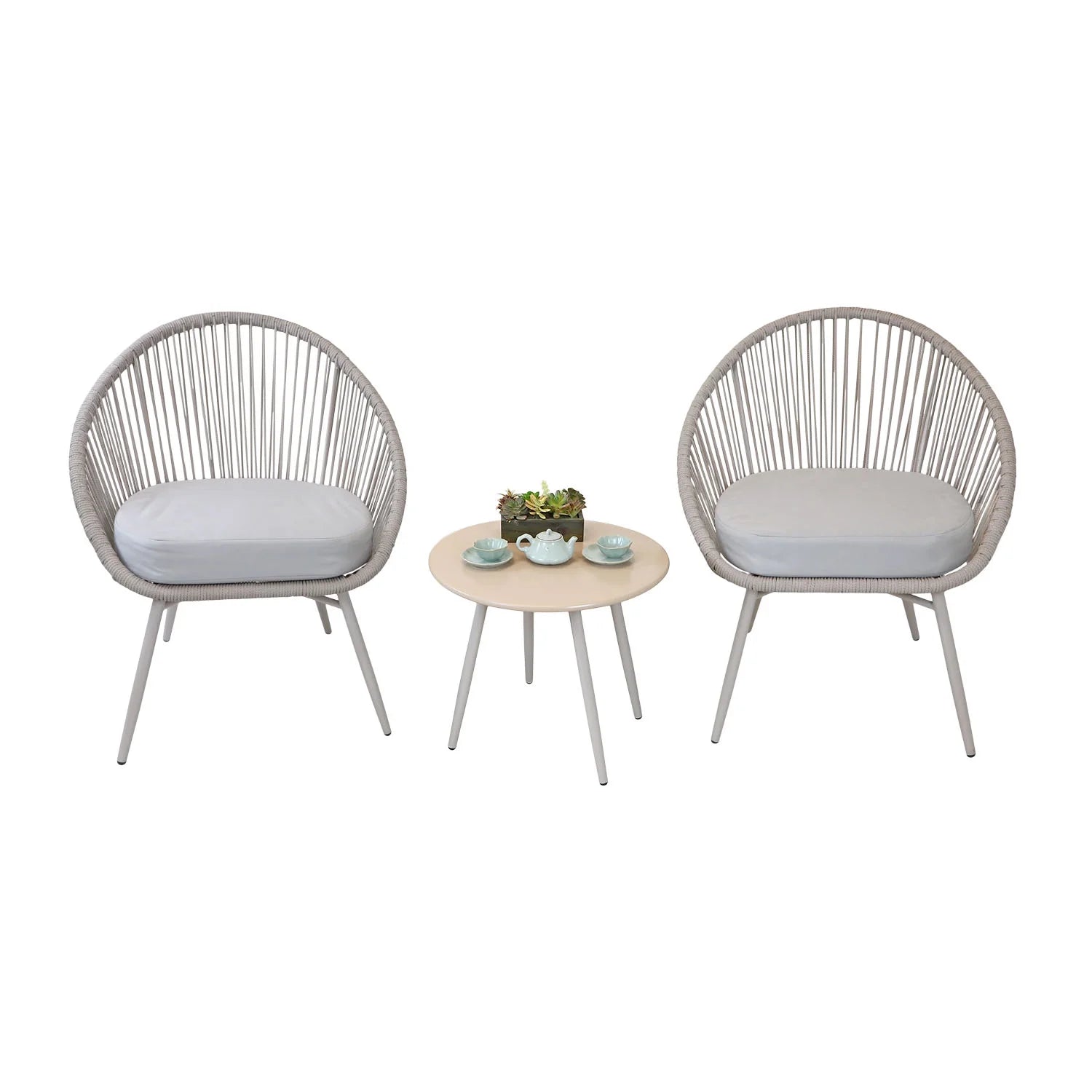 3-Piece Patio Table Chairs Bistro Set, Grey, Outdoor All