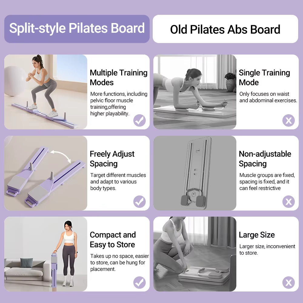 2-In-1 Abs & Ski Board - Portable Core/Leg Trainer, Split Pilates-Reformer for Home Gym, Lightweight Full-Body Fitness