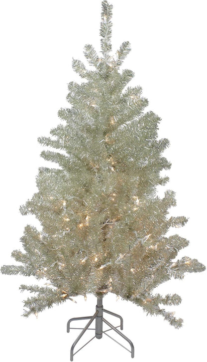 4.5' Soft Metallic Champagne Artificial Tinsel Christmas Tree - Clear Lights