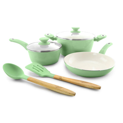Gibson Town Market Square 7 Piece Non-Stick Enameled Essential Cookware and Cooking Utensil Set