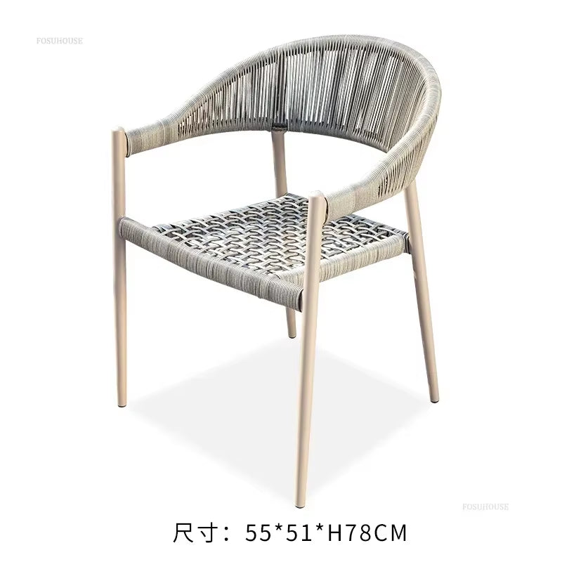 Courtyard Outdoor Garden Chairs Leisure Dining Chair Aluminum Alloy Rope Chairs Villa Garden Waterproof Sunscreen Outdoor Chairs