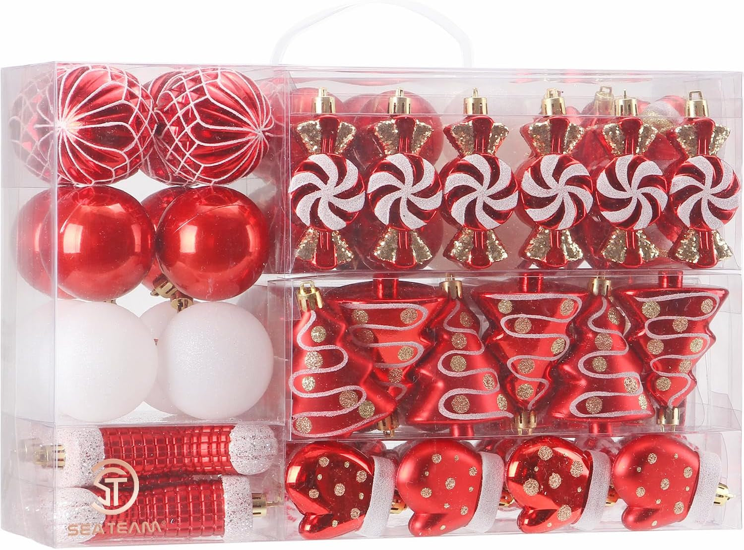 77-Pack Assorted Shatterproof Christmas Balls Christmas Ornaments Set Decorative Baubles Pendants with Reusable Hand-Held Gift Package for Xmas Tree (Red)