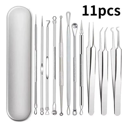 11Pcs Ingrown Hair Tweezers & Acne Blackhead Removal Needles 