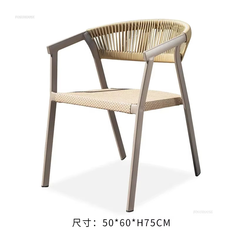 Courtyard Outdoor Garden Chairs Leisure Dining Chair Aluminum Alloy Rope Chairs Villa Garden Waterproof Sunscreen Outdoor Chairs