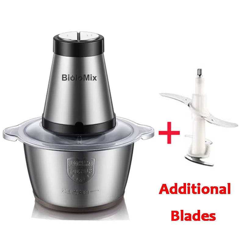 2 Speeds 500W Stainless Steel 2L Capacity Electric Chopper Meat Grinder Mincer Food Processor Slicer