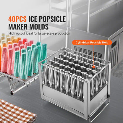 Commercial Popsicle Molds 40PCS Cylindrical Ice Pop Molds Silver Stainless Steel Ice Lolly Making Machine
