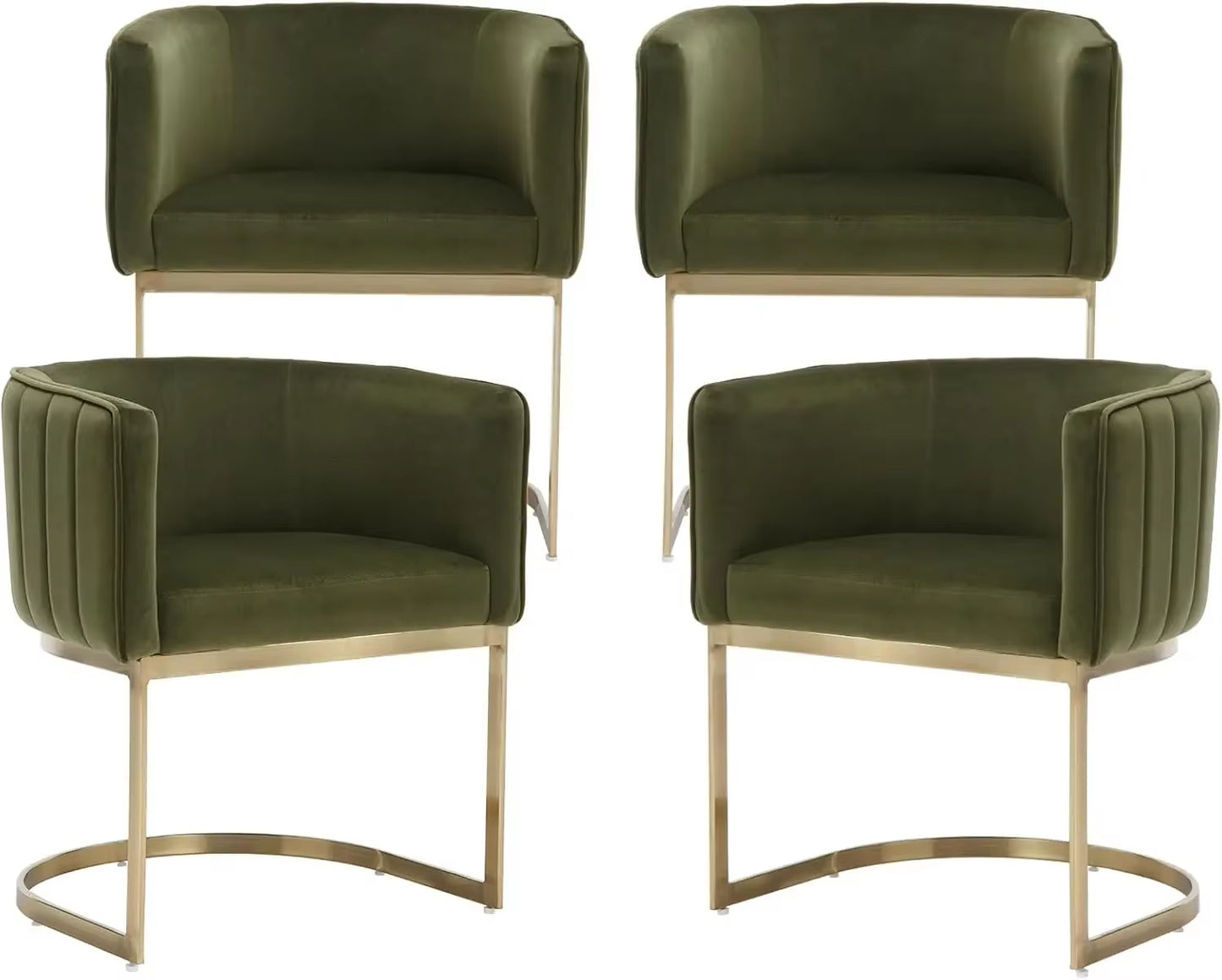 Dining Chairs Set of 4, Velvet with Metal Frame Comfy Upholstered Side Barrel Chairs, Kitchen Chairs Set