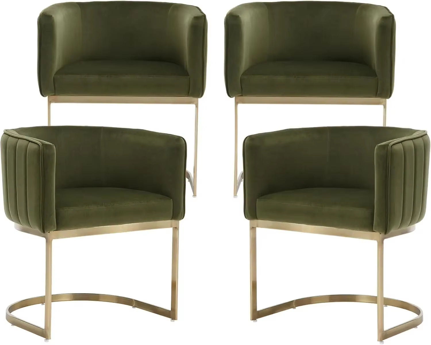 Dining Chairs Set of 4, Velvet with Metal Frame Comfy Upholstered Side Barrel Chairs, Kitchen Chairs Set