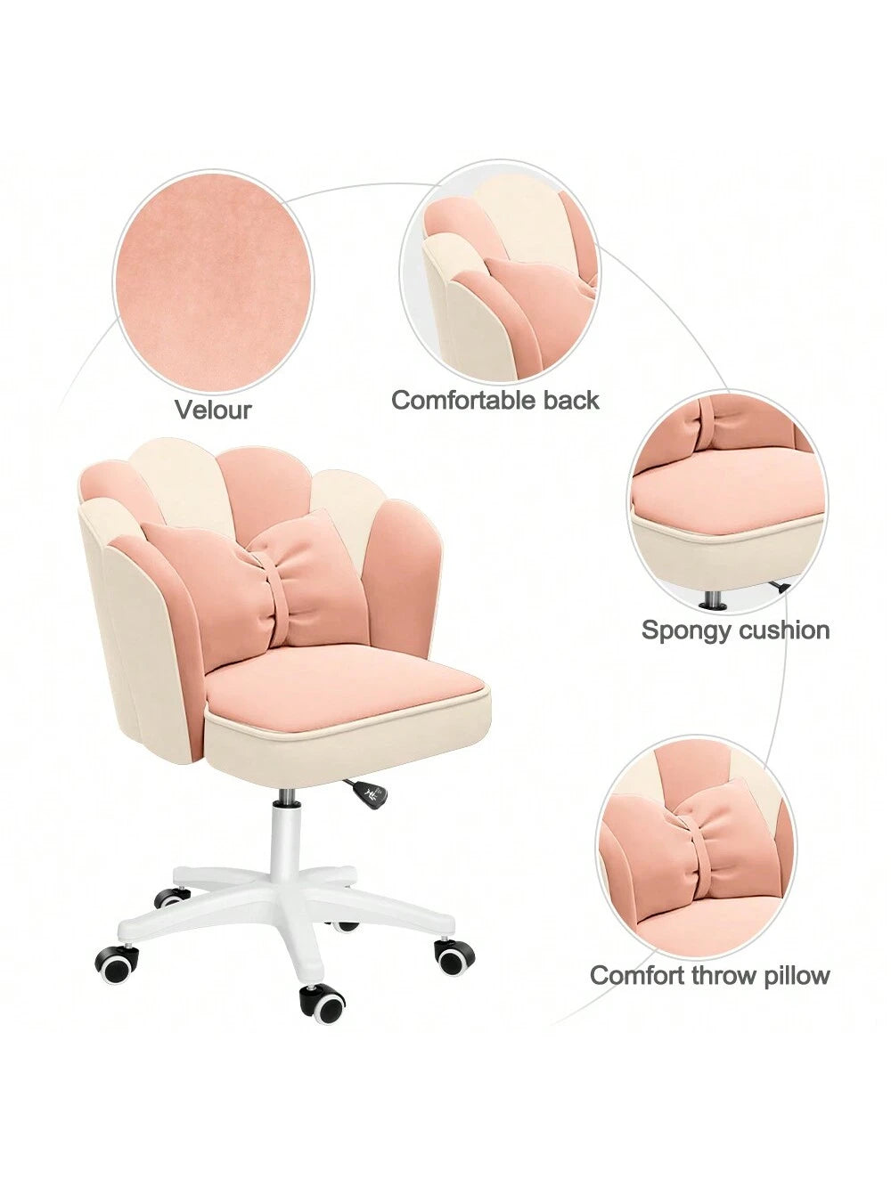 Office Chair Cute Petal Desk Chair, Modern Fabric Home Butterfly Chairs Height Adjustable Chair Makeup Chairs Computer Chairs