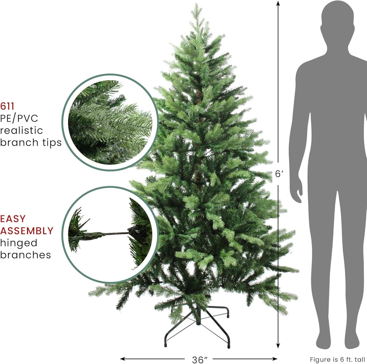 Coniferous Mixed Pine Artificial Christmas Tree, 6', Green