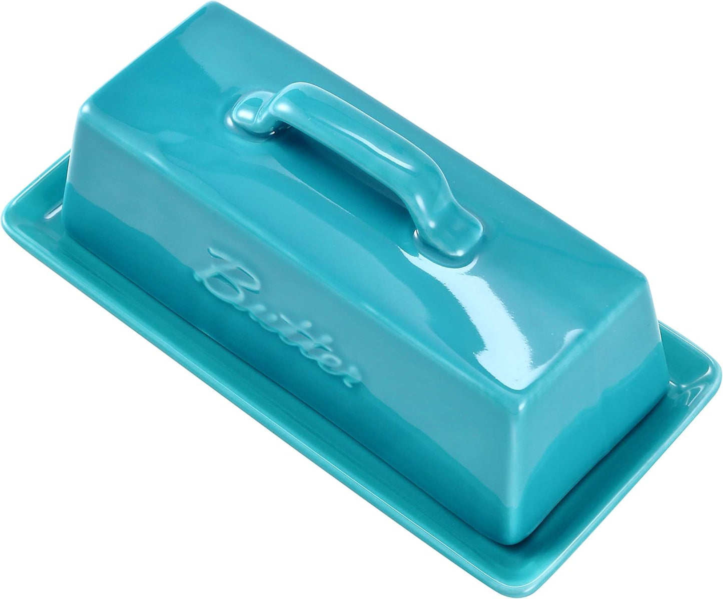 Bruntmor Porcelain Butter Keeper with Handle Cover, French Butter Dish Ceramic B