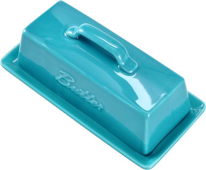 Bruntmor Porcelain Butter Keeper with Handle Cover, French Butter Dish Ceramic B