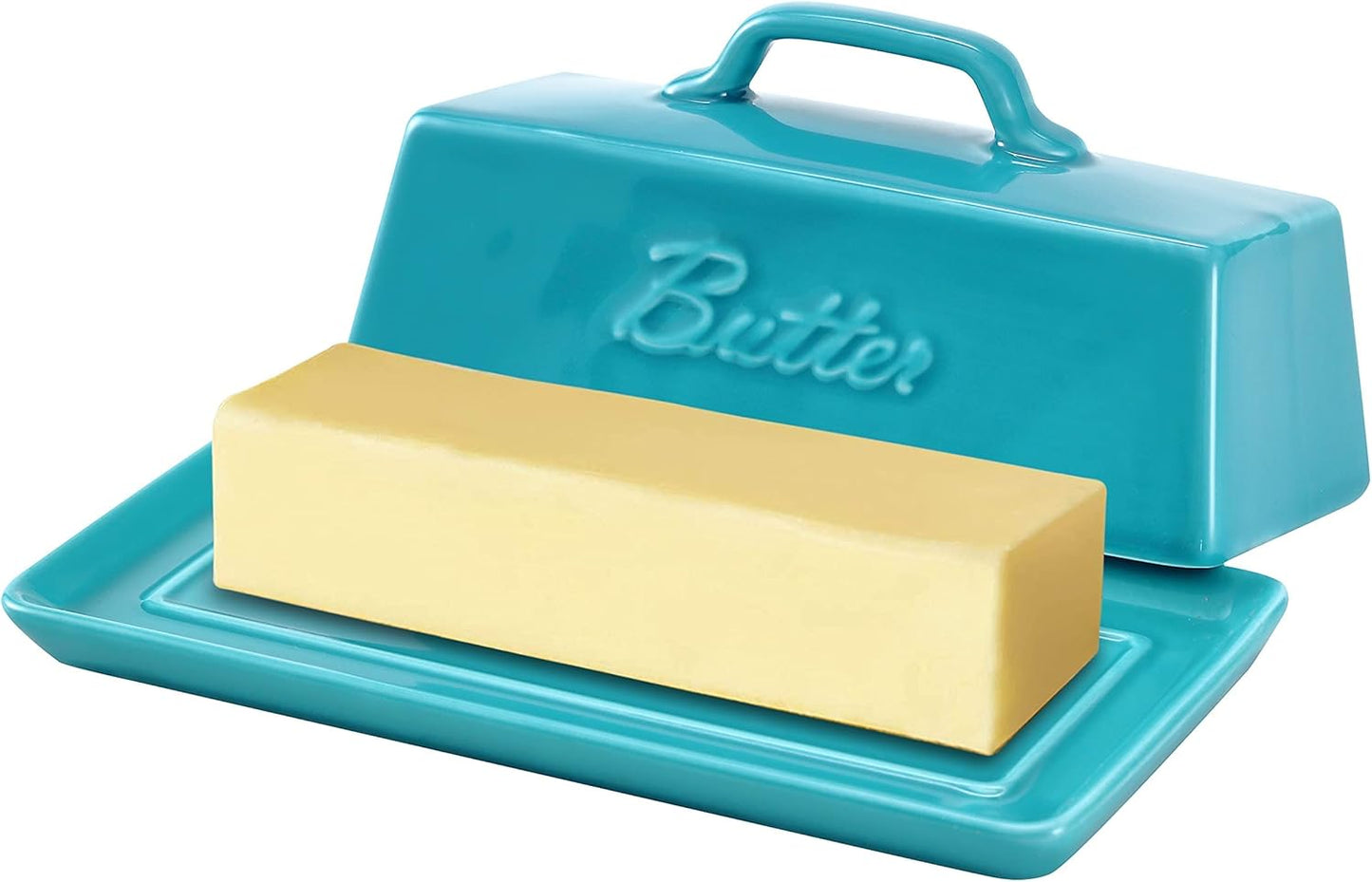 Bruntmor Porcelain Butter Keeper with Handle Cover, French Butter Dish Ceramic B