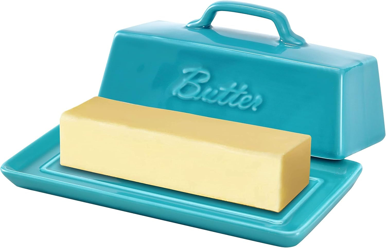 Bruntmor Porcelain Butter Keeper with Handle Cover, French Butter Dish Ceramic B